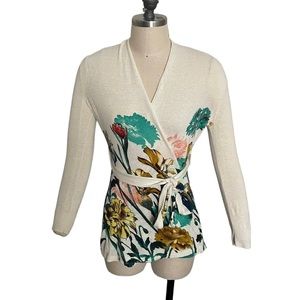 Moth Anthropologie Wrap Sweater with Floral Design Size XS